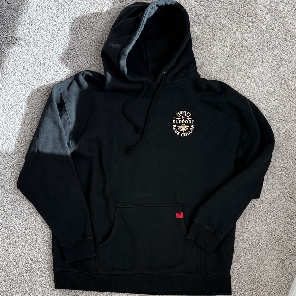 Black Hoodie with Support Blue Collar Graphic